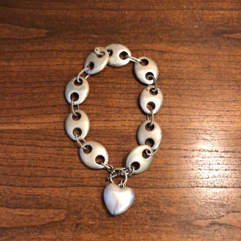 Pewter/silver nautical link puff heart choker/necklace